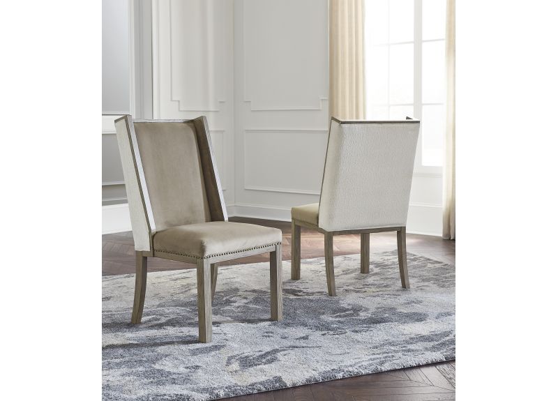 Padded Back Upholstered Dining Chair in White and Brown - Stafford 